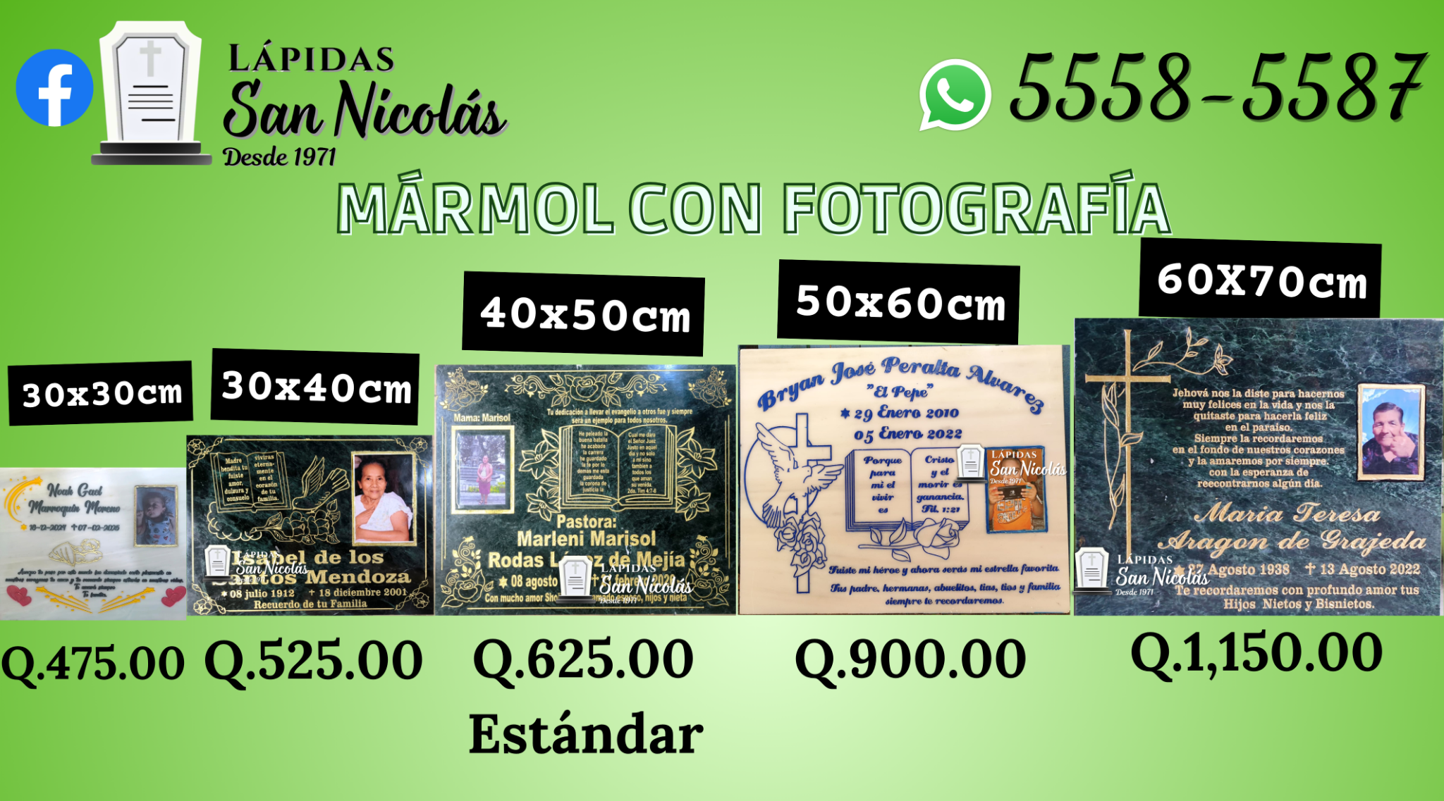 Catálogo de precios de lápidas de mármol con fotografía